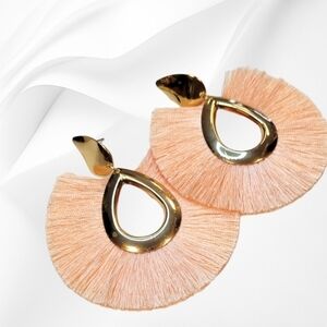 Large Peachy/Soft Pink Bohemian Tassel/Fringe Water Drop Dangle Earrings (#E13)